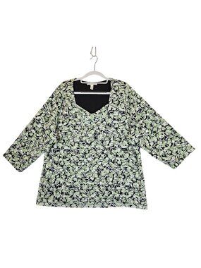 JM Collection Womans 3X Floral Lace blouse Black/Green lined Office casual